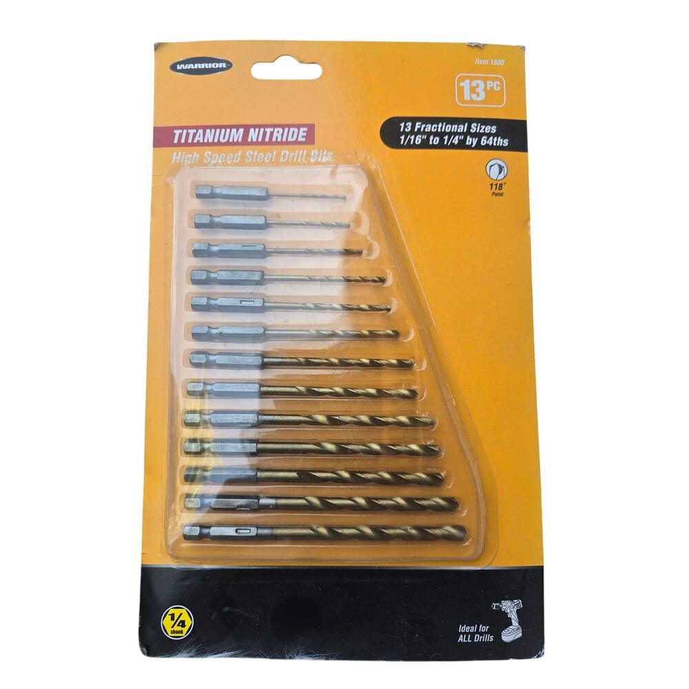 WARRIOR 13 PIECE 1/4" SHANK  TITANIUM NITRIDE STEEL DRILL BITS NWT